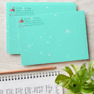 Flamingos Turquoise Return Address A7 Envelope
