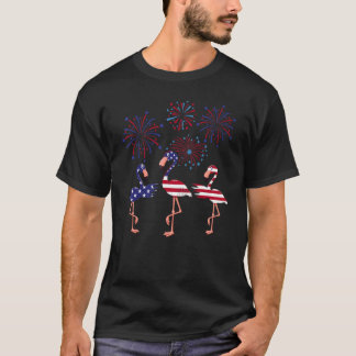 Flamingos Usa Flag Patriotic 4th Of July Independe T-Shirt