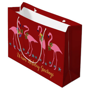 Flamingos Warm Christmas Large Paper Gift Bag