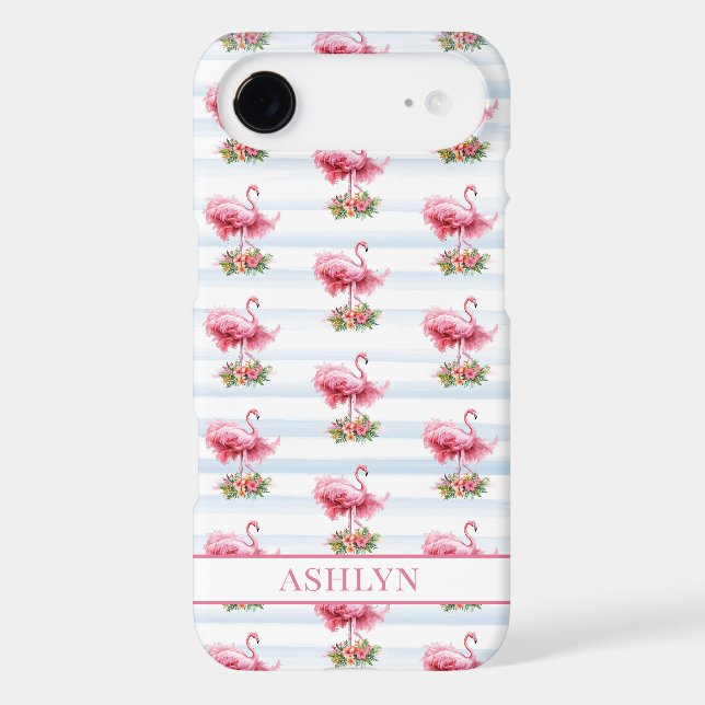 Flamingos with Flowers on Watercolor Stripes (Back)