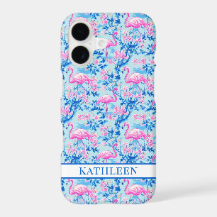 Flamingos with Pink Flowers Monogrammed