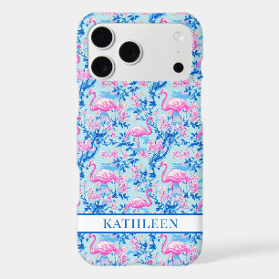 Flamingos with Pink Flowers Monogrammed