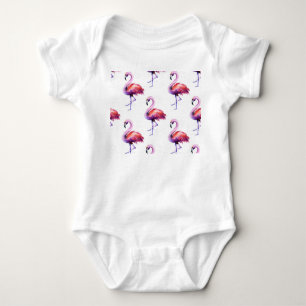 Flamingos with splashes: watercolor pattern. baby bodysuit