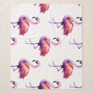 Flamingos with splashes: watercolor pattern. sherpa blanket