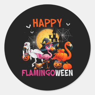 Flamingoween Halloween Pink Flamingo Costume Skele Classic Round Sticker