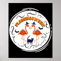 Flamingoween Vintage Pumpkin Flamingo Witch