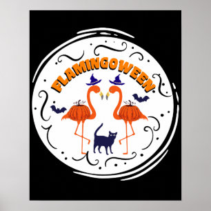 Flamingoween Vintage Pumpkin Flamingo Witch Poster
