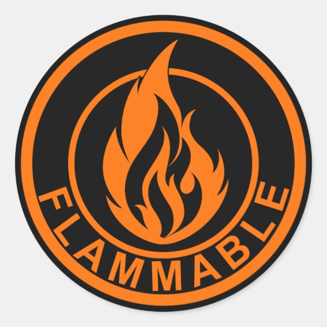 Flammable flame fire circle sticker orange black (Front)