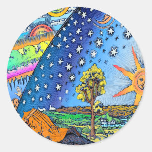 Flammarion Woodcut Flat Earth Design Square COLOR Classic Round Sticker