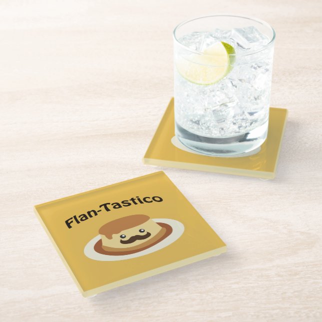 Flan-Tastico! Cute Flan  Glass Coaster (Angled)