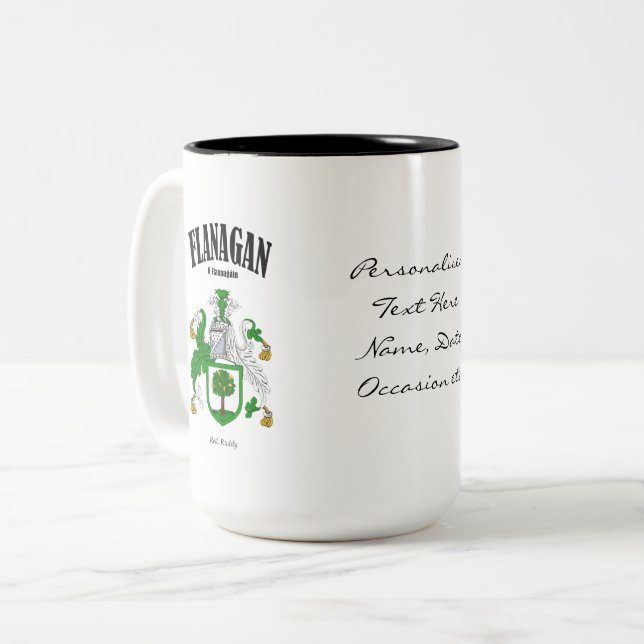 Flanagan Family Crest, Translation & Meaning Two-Tone Coffee Mug (Front Left)