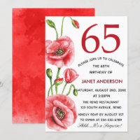 Flanders Poppy Watercolor 65th Birthday Party