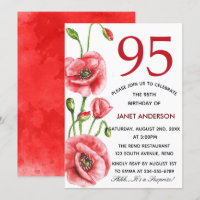 Flanders Poppy Watercolor 95th Birthday Party