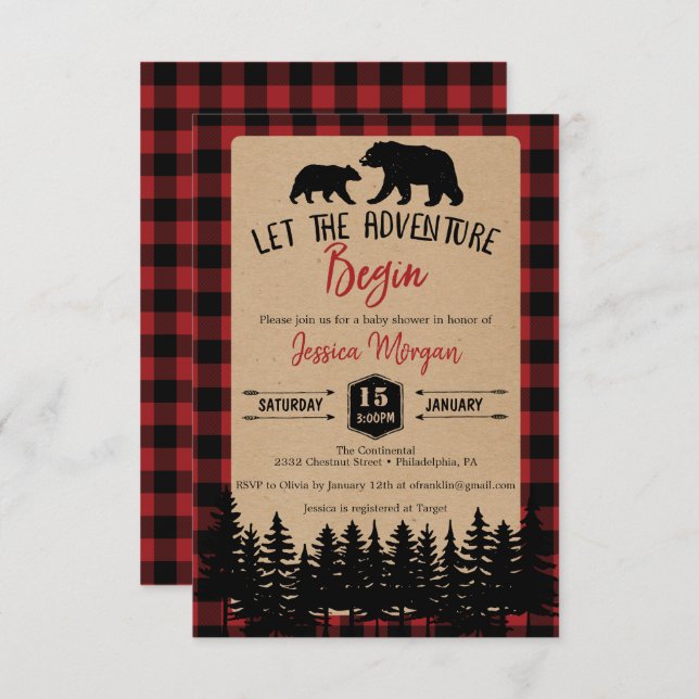 Flannel Adventure Baby Shower Invitations (Front/Back)