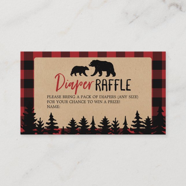 Flannel Adventure Bear Baby Shower Diaper Raffle Business Card (Front)