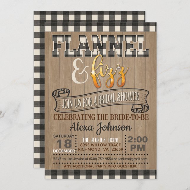 Flannel and Fizz Bridal Shower - White Invitation (Front/Back)