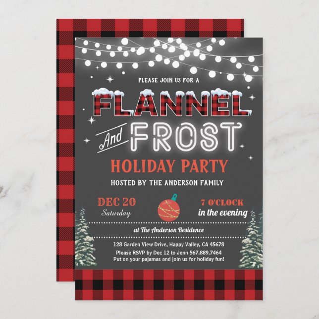 Flannel and frost Christmas holiday party adult Invitation (Front/Back)