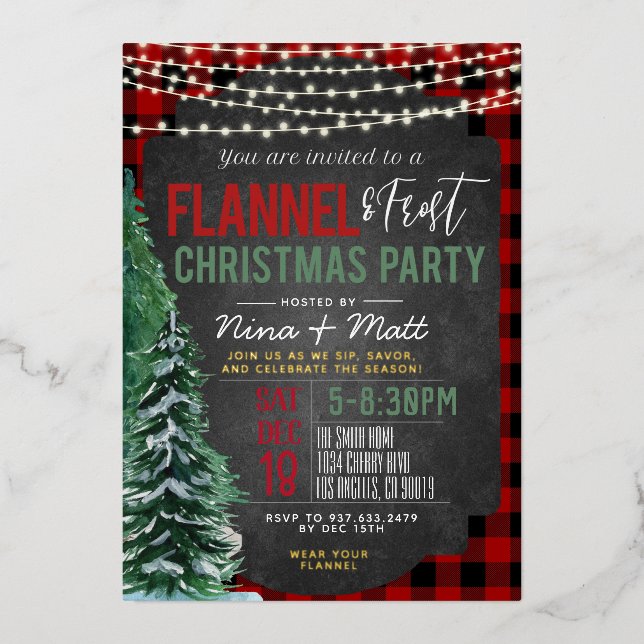 Flannel and Frost Christmas Party Invitation (Front)