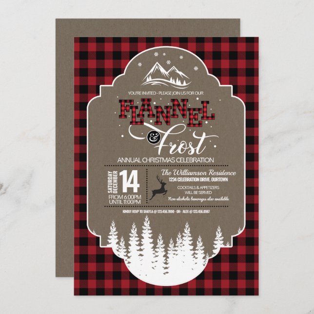 Flannel and Frost Country Christmas Party Invitation (Front/Back)