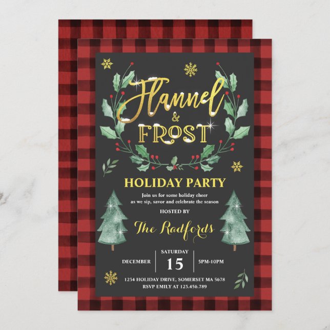 Flannel And Frost Holiday Party Invitation (Front/Back)