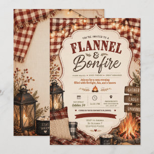 Flannel Bonfire Plaid Autumn Fall Get Together Invitation