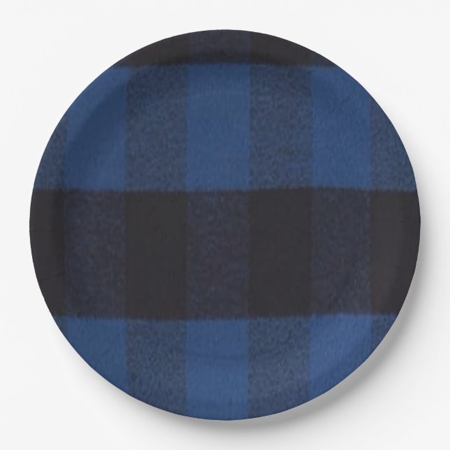 Flannel Buffalo Plaid Blue lumberjack texture Paper Plate (Front)