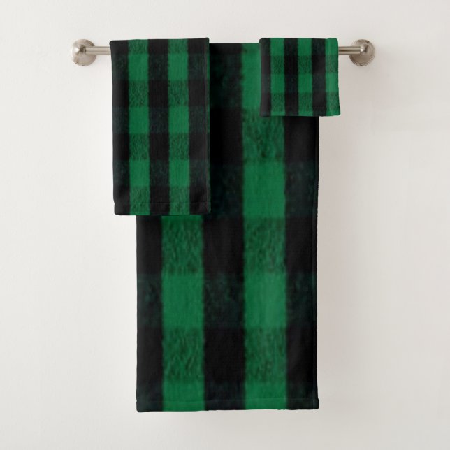 Flannel Buffalo Plaid Green lumberjack texture Bath Towel Set (Insitu)