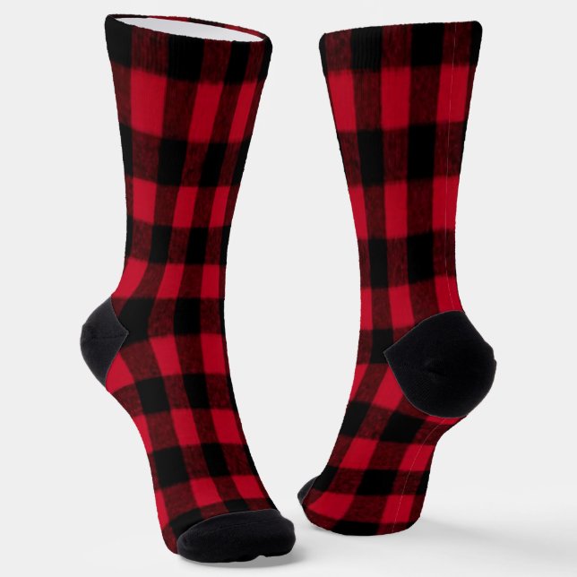 Flannel Buffalo Plaid Red lumberjack texture Socks (Angled)