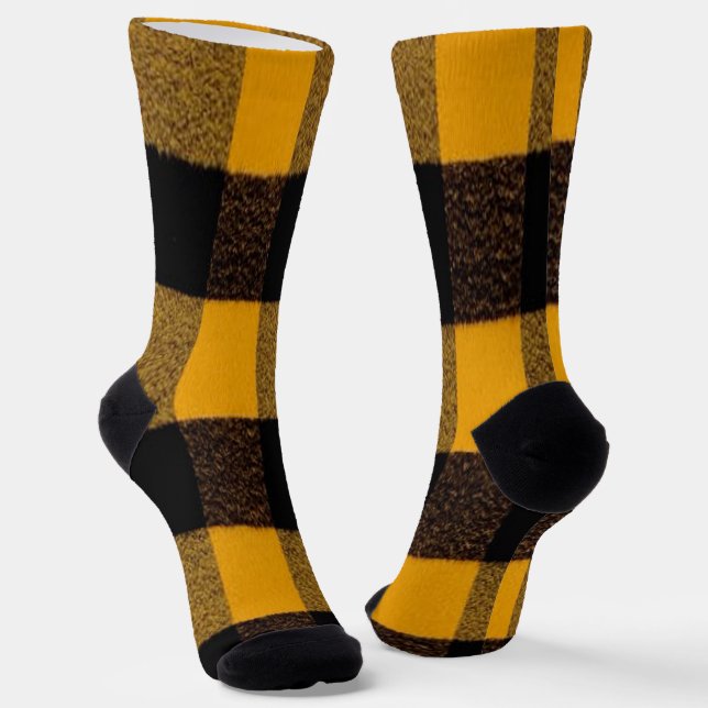 Flannel Buffalo Plaid Yellow lumberjack texture Socks (Angled)