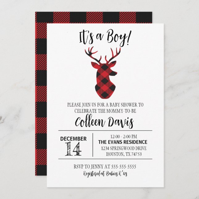 Flannel Deer Baby Shower Invitation (Front/Back)