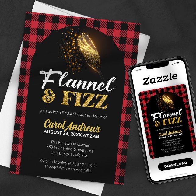 Flannel & Fizz Red and Black Plaid Bridal Shower Invitation (Creator Uploaded)