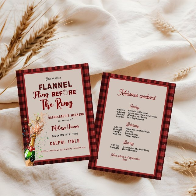 Flannel & fizz winter red &  black bachelorette invitation (Creator Uploaded)