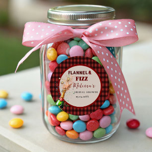 Flannel & fizz winter red &  black bridal shower classic round sticker