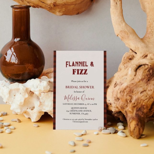 Flannel & fizz winter red &  black bridal shower invitation (Creator Uploaded)