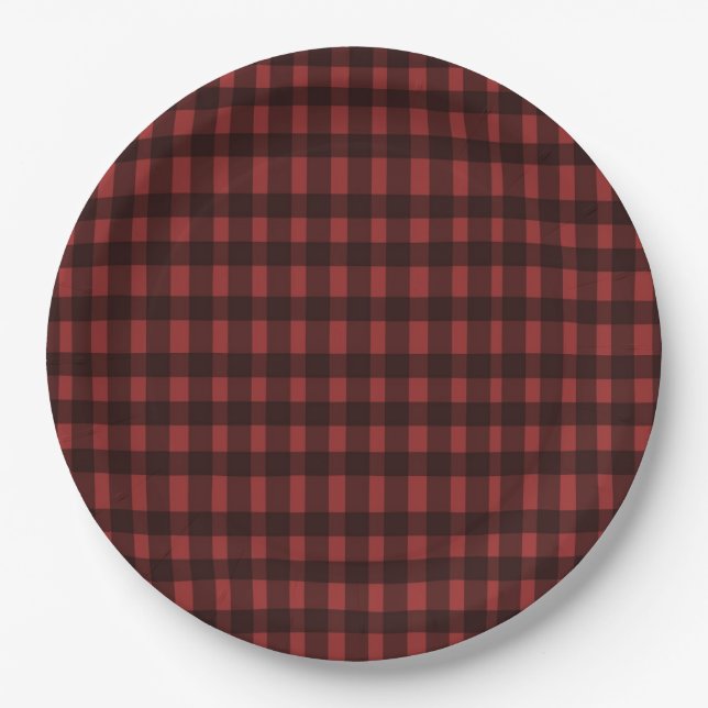 Flannel & fizz winter red &  black bridal shower paper plate (Front)