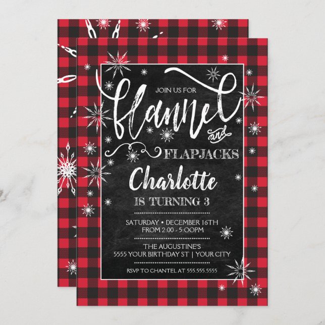 Flannel & Flapjacks Birthday Invitation (Front/Back)
