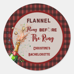 Flannel Fling before ring   red plaid bachelorette Classic Round Sticker