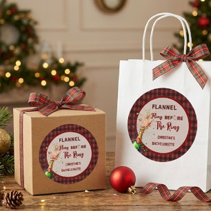 Flannel Fling before ring red plaid bachelorette Classic Round Sticker