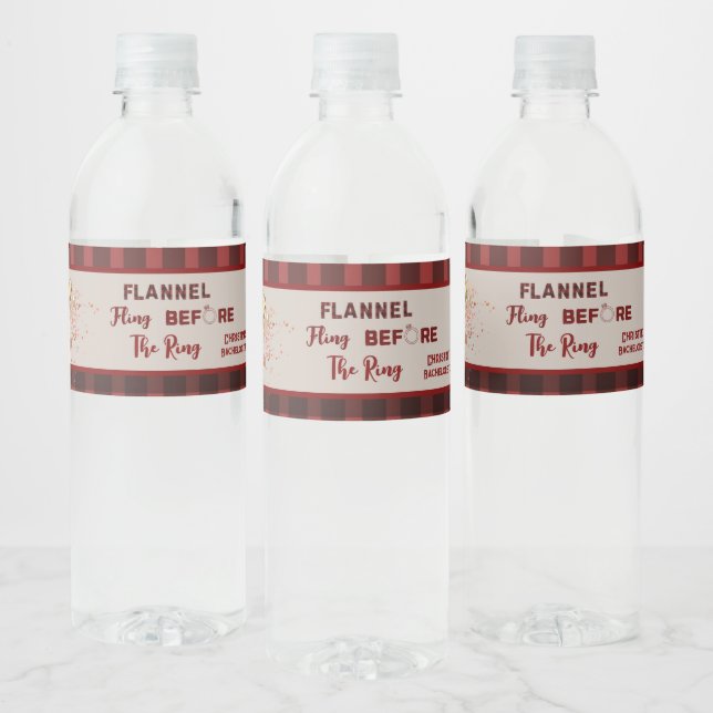 Flannel Fling before ring   red plaid bachelorette Water Bottle Label (Bottles)