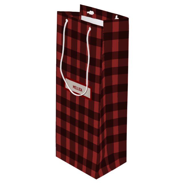 Flannel Fling before ring   red plaid bachelorette Wine Gift Bag (Front Angled)
