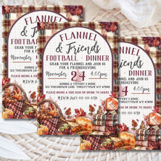 Flannel & Friends Football Friendsgiving Dinner Invitation