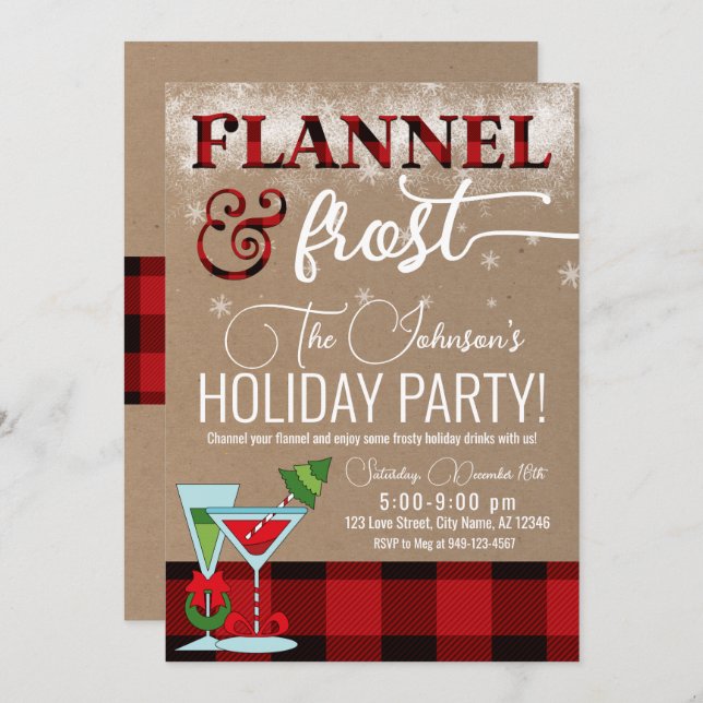 Flannel & Frost Cocktail Holiday Party Christmas  Invitation (Front/Back)