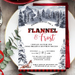 Flannel & Frost Couples Shower, Mountains and Fox Invitation<br><div class="desc">Give a fun Flannel and Frost couples shower! Invitation with beautiful watercolor mountains and forest scenery with fox playing in the snow showcasing shower / party details. Buffalo plaid black and red chequered pattern on the back.</div>