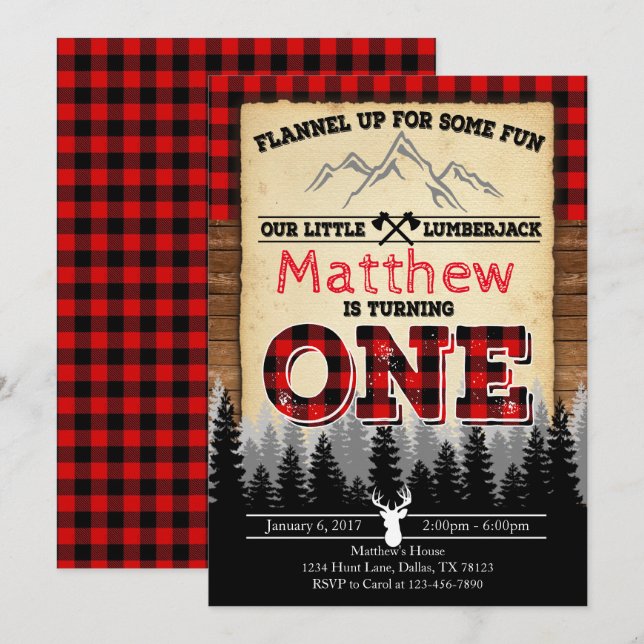 Flannel Lumberjack Birthday Party Invitation (Front/Back)