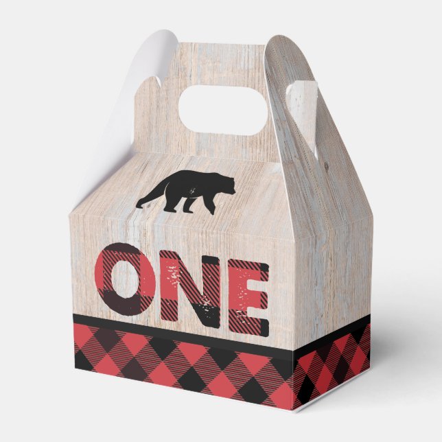 Flannel Plaid Buffalo Wilderness First Birthday Favour Box (Front Side)