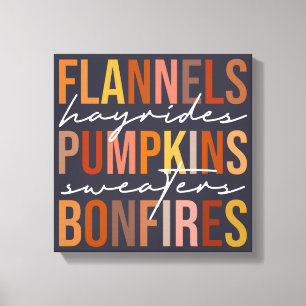 Flannel Sweaters Pumpkins Fall Favourites Word Art Canvas Print