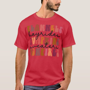Flannels Hayrides Pumpkin Bonfires Vintage Style L T-Shirt