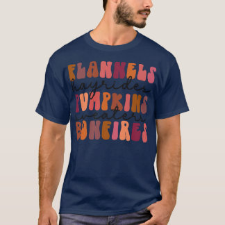 Flannels Hayrides Pumpkin Bonfires Vintage Style L T-Shirt