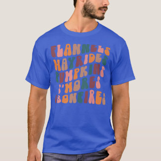 Flannels Hayrides Pumpkin Vintage Groovy Autumn Th T-Shirt