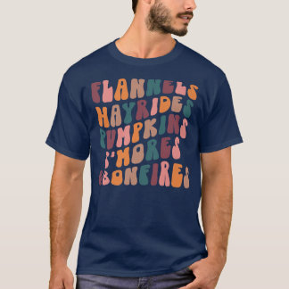 Flannels Hayrides Pumpkin Vintage Groovy Autumn Th T-Shirt